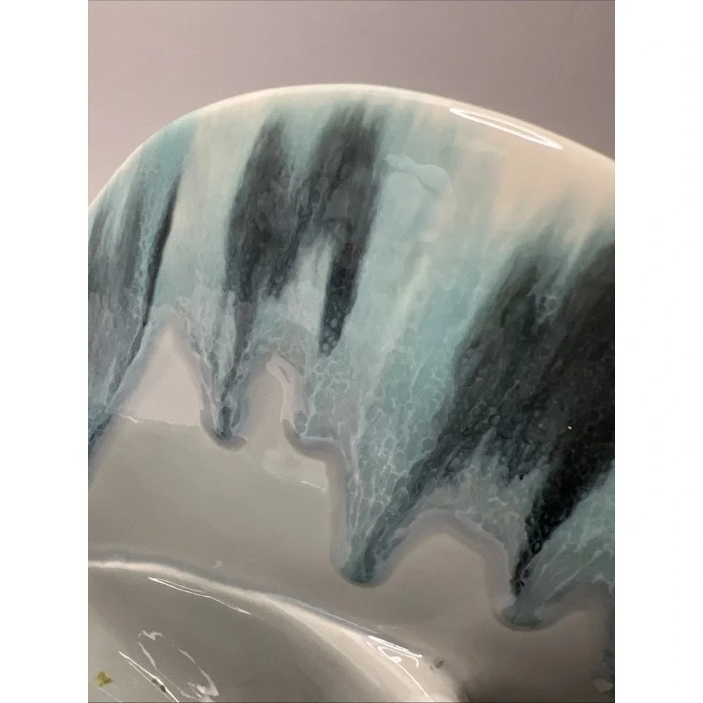 Vintage TV Lamp - Planter, Blue Teal Drip Glaze, Shell Design. Tested Works